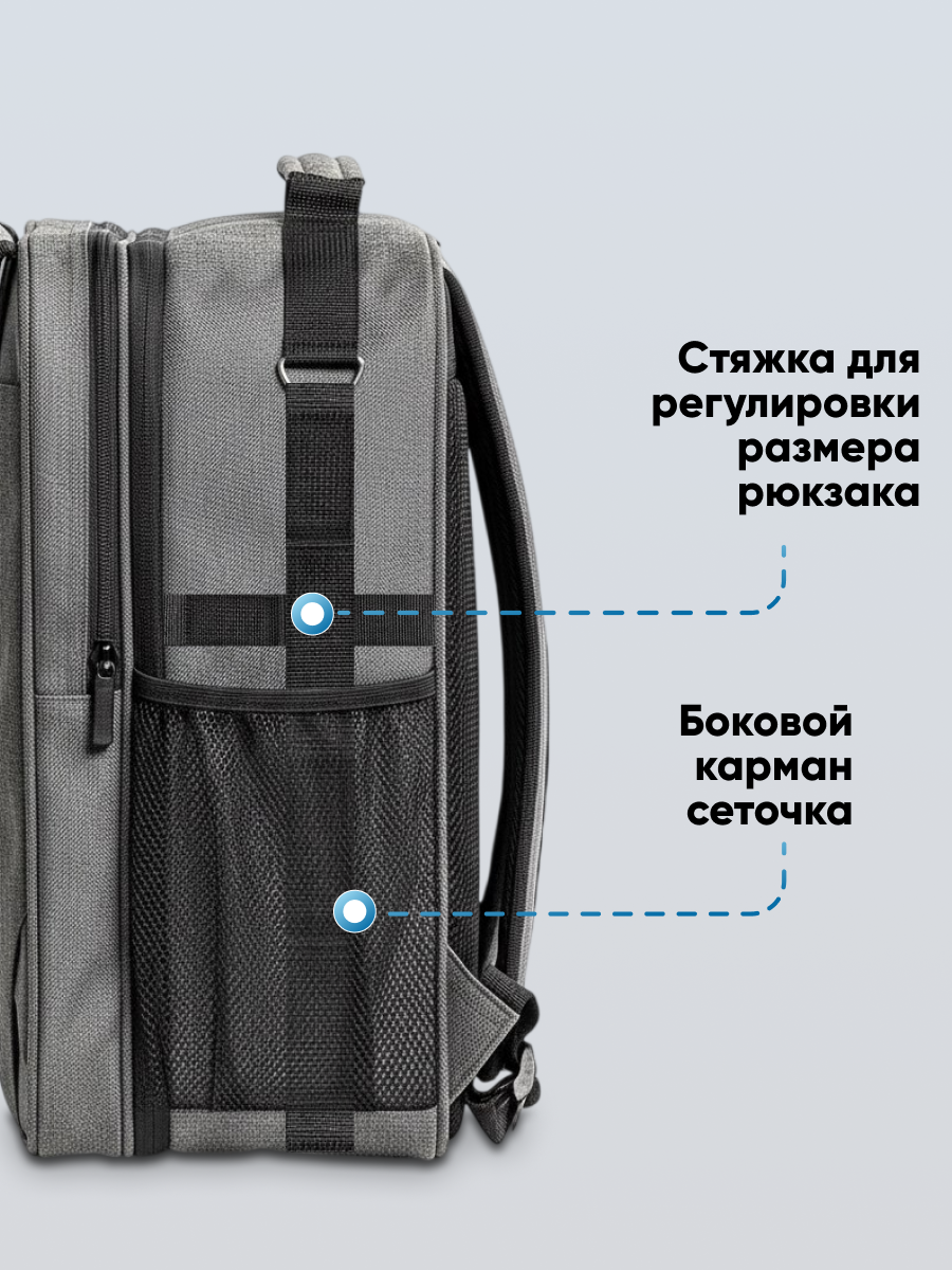 Рюкзак-трансформер для ручной клади 36х30х27 Pobedabags Grey Base — фото 1