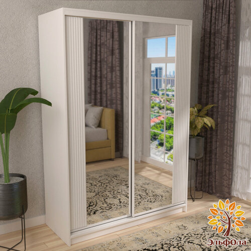 Изображение товара ЭльфОла Шкаф-купе "Вертикаль" 180х45х220 см, цвет белый/белый/накладка белая, с зеркалом, для одежды, двухдверный