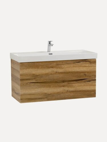 Изображение товара Тумба с раковиной BelBagno Marino-cer-n 100 подвесная, 101 см, светлое дерево, матовая, из МДФ, с ящиками, раковина для ванной, фаянсовая, прямоугольная