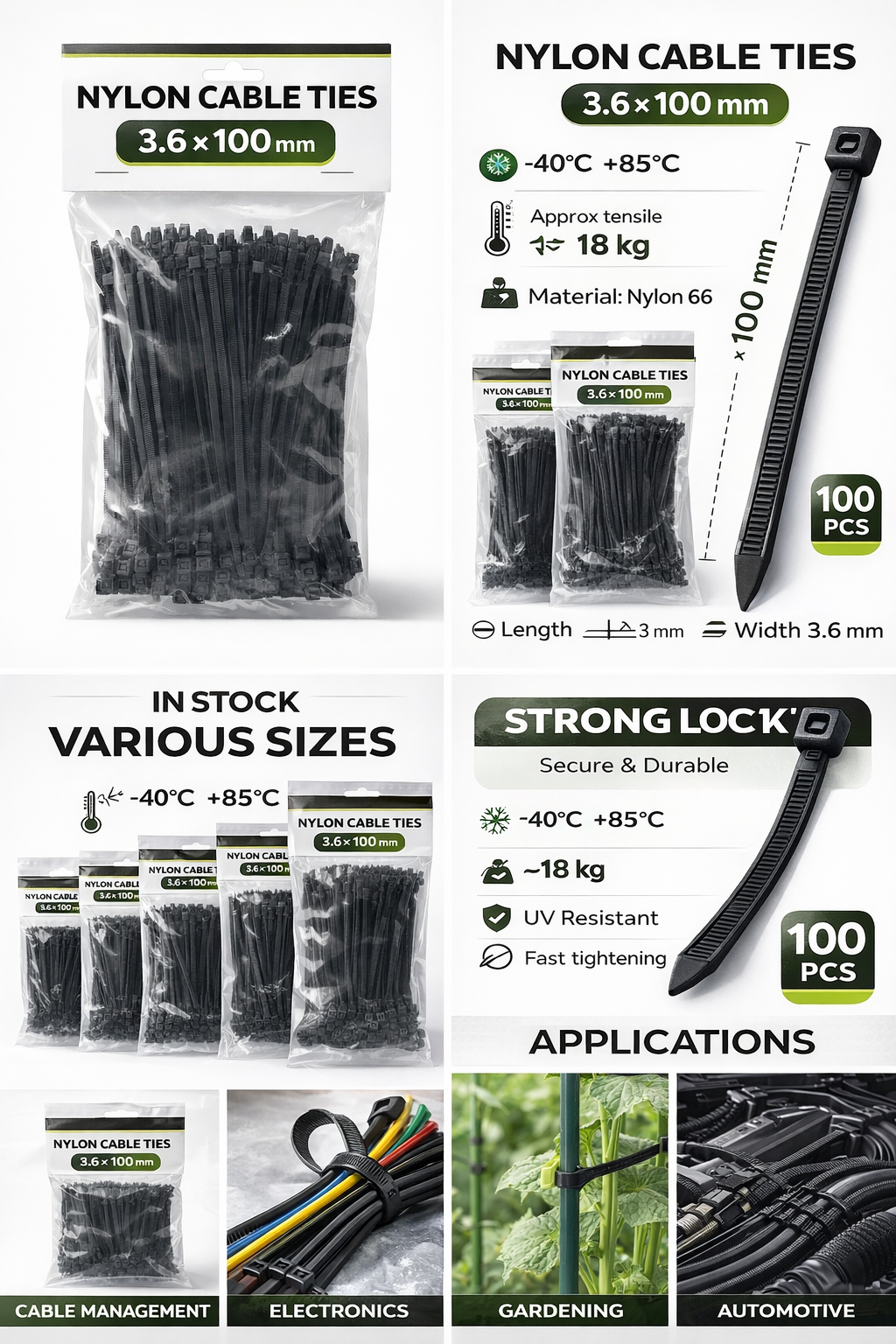 Хомуты-стяжки Raketa, нейлон, липучка, длина 300 мм, ширина 3,6 мм, упаковка 100шт