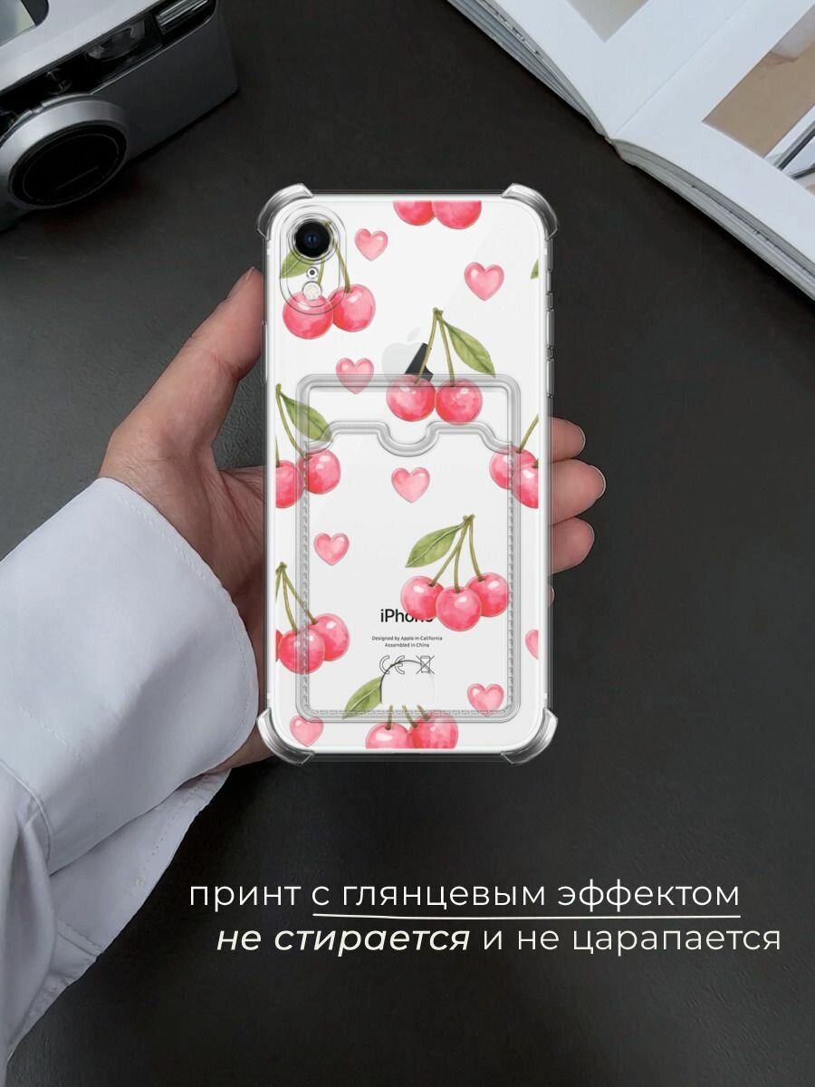 Чехол на Apple iPhone XR (Айфон XR) с картой и принтом Вишни и сердечки — фото 1