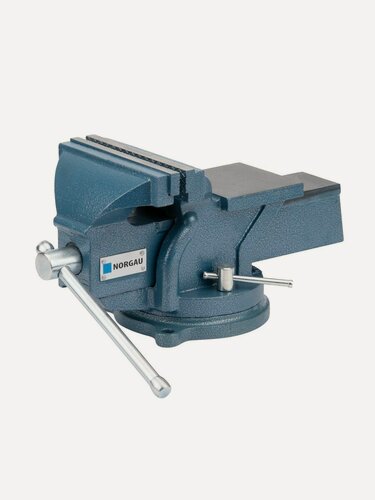 Изображение товара Тиски слесарные поворотные настольные NORGAU Industrial с 2 фиксаторами и наковальней, ширина губок 150 мм, 333x166 мм