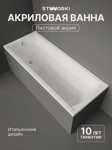 Изображение товара Акриловая ванна STWORKI Эстерсунд 175x70, с каркасом, пристенная, белая, глянцевая, прямоугольная