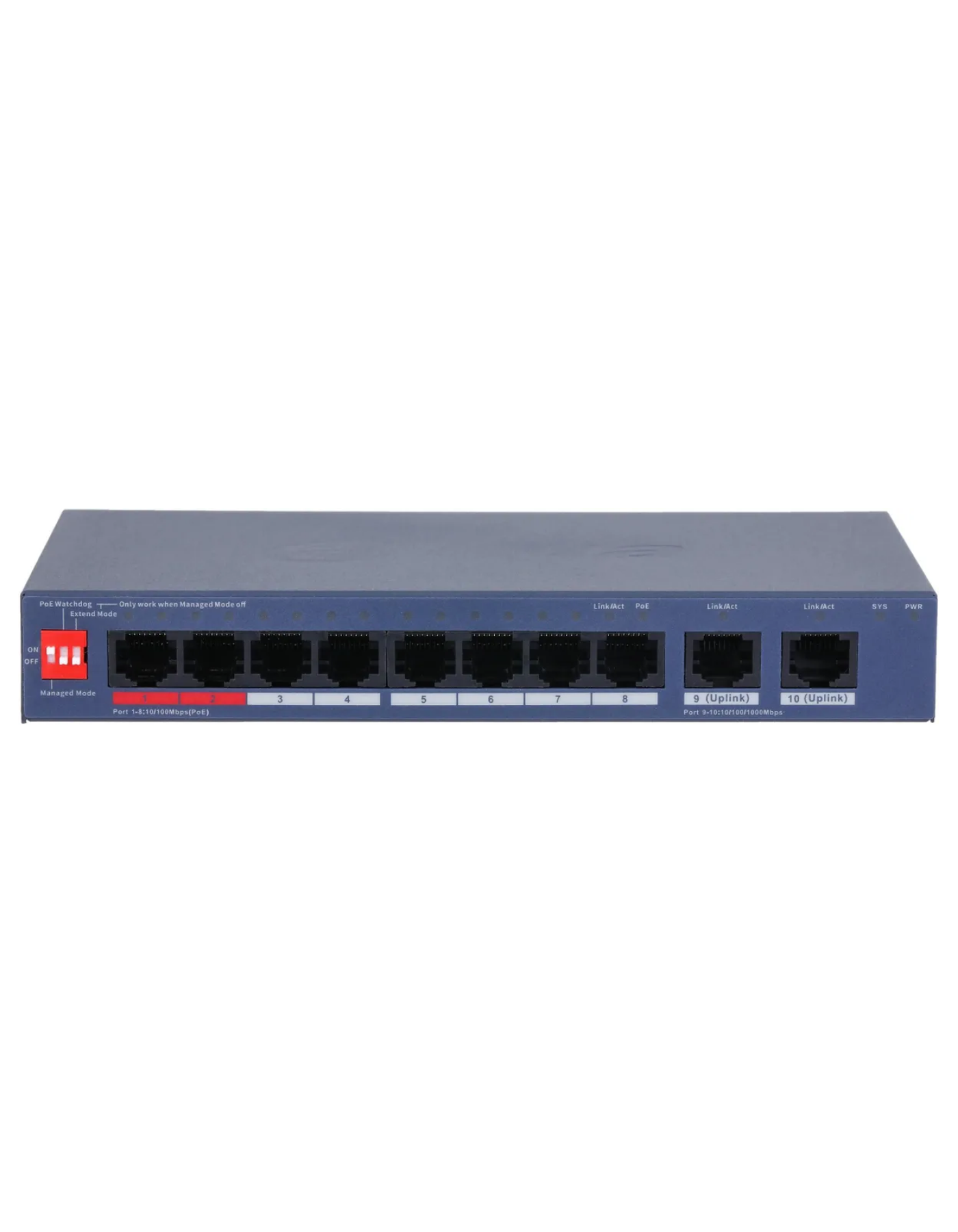 Коммутатор сетевой Dahua DH-CS4010-8ET2GT-110 PoE, 8 портов, 110Вт, управляемый