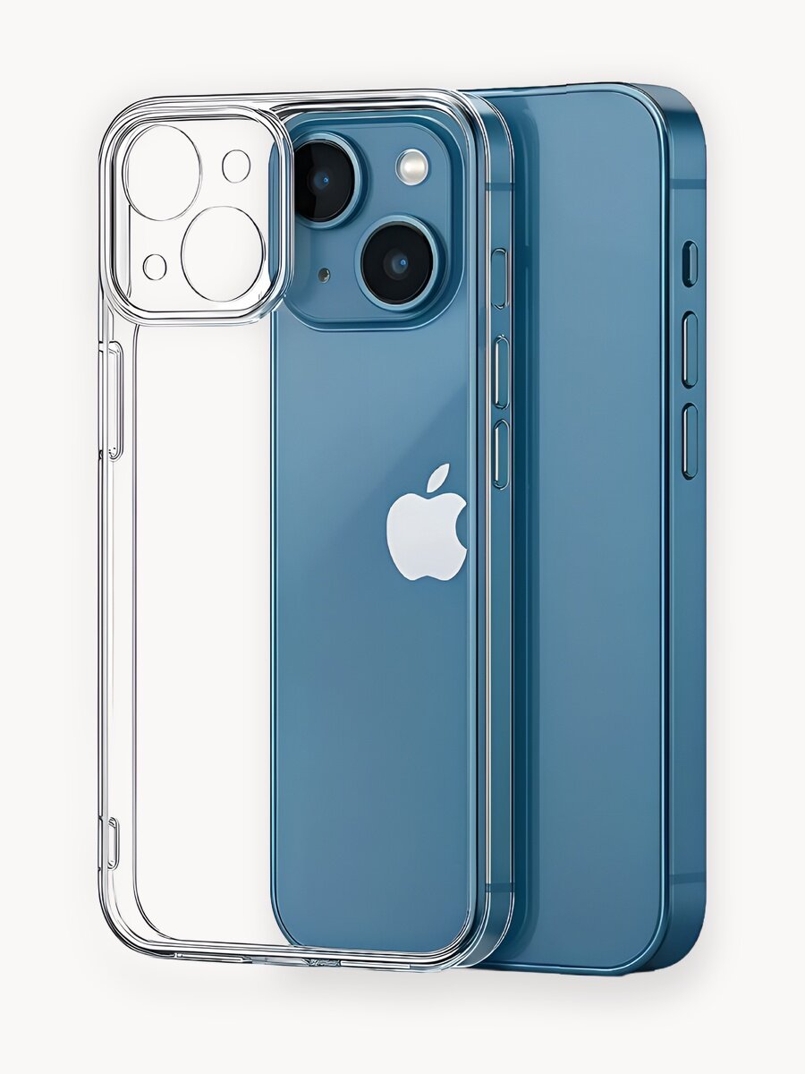 Силиконовый чехол на iPhone 13 с защитой камеры, бампер прозрачный