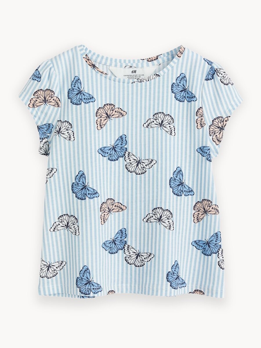 Футболка H&M, размер 98/104, белый/голубой