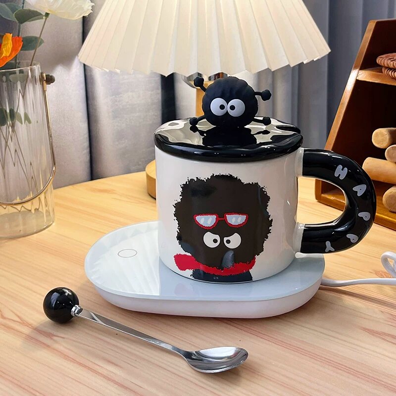 Керамическая кружка Coal Ball с крышкой, ложкой и термоподставкой, красный цвет, объем 300 мл