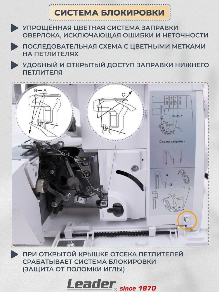 Оверлок Leader VS560D, 4-/3-/2-ниточный, съёмная рукавная панель — фото 1