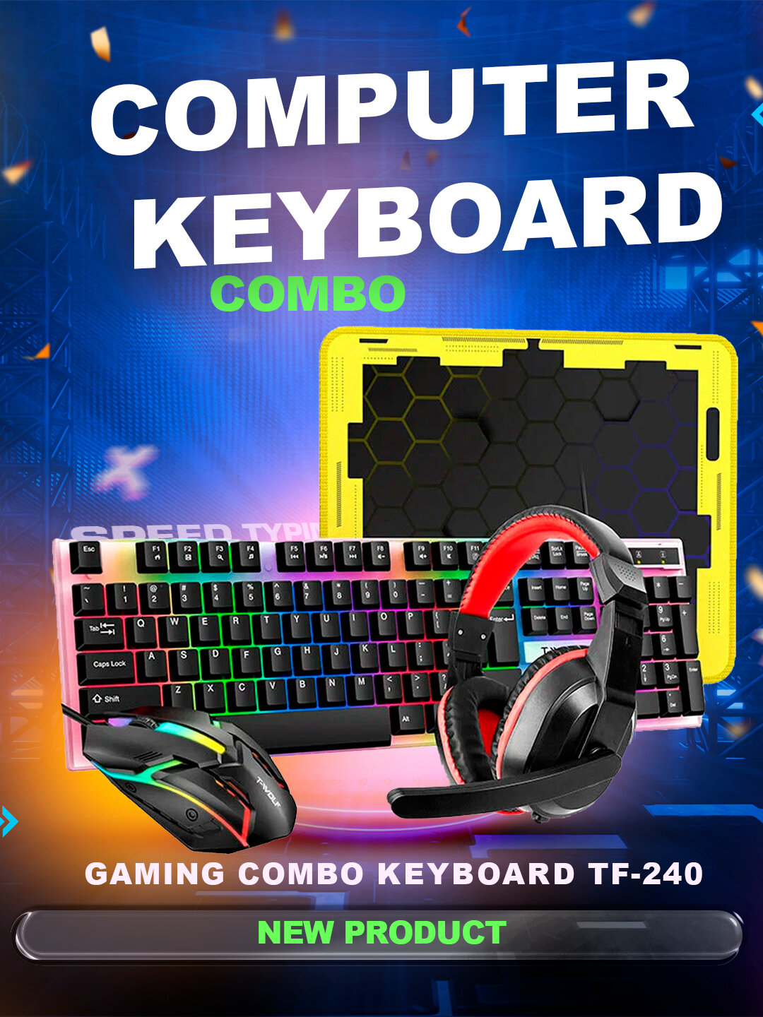 Игровая клавиатура механика с подсветкой, 4 в 1 Keyboard для игровая