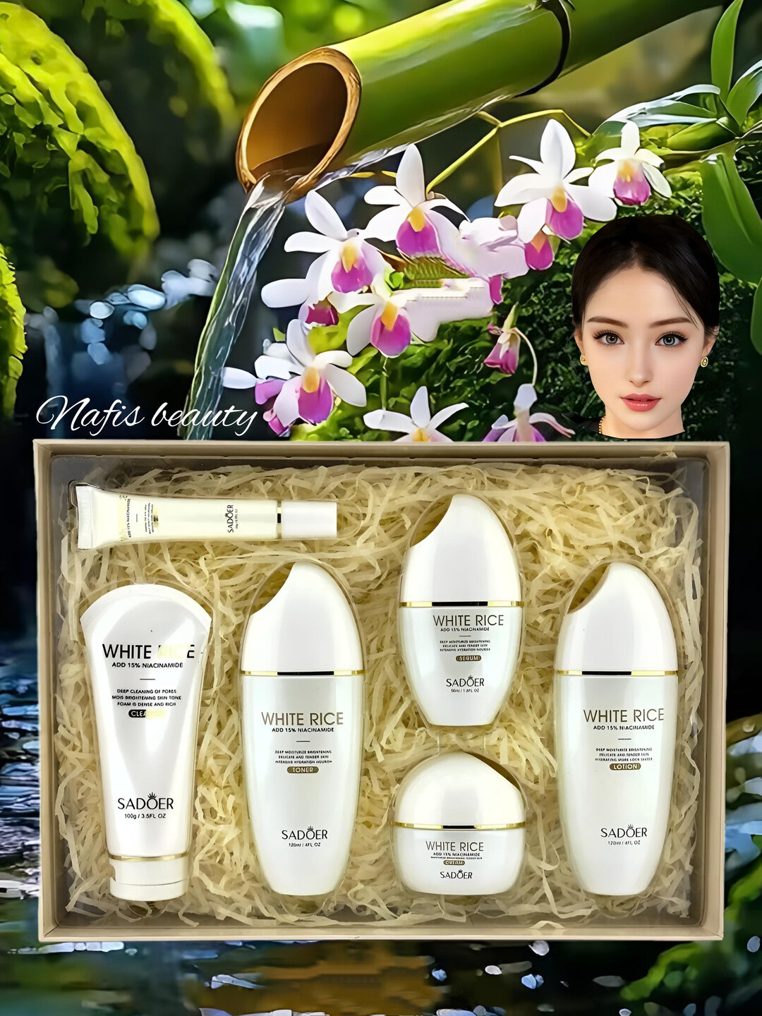 Подарочный набор SADOER "White Rice", 6 средств, для лица и тела — фото 1