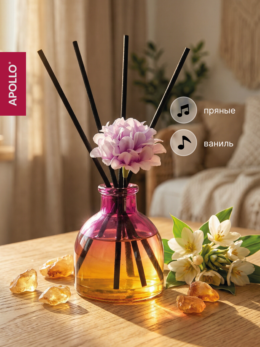 Аромадиффузор с палочками Apollo, пряный, ваниль, объем 40 мл