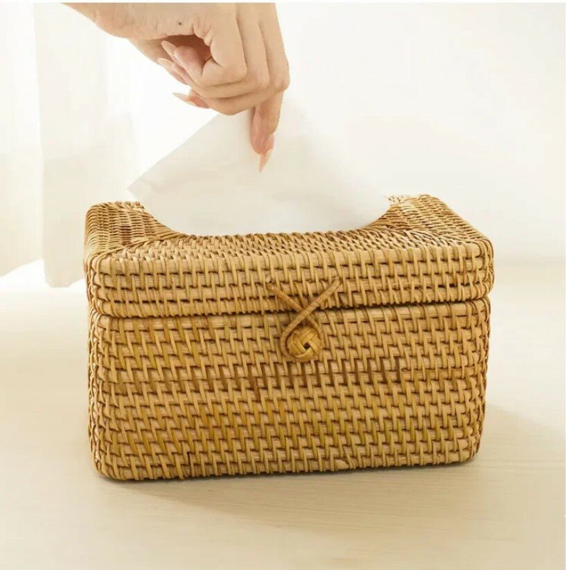 Салфетница плетенная для бумажных салфеток MyPads, в ванную настольная многофункциональная коробка для салфеток для лица