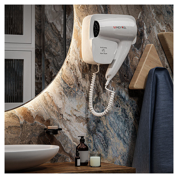 Фен, 1300Вт, 2 режима работы, с подачей холодного воздуха, настенный