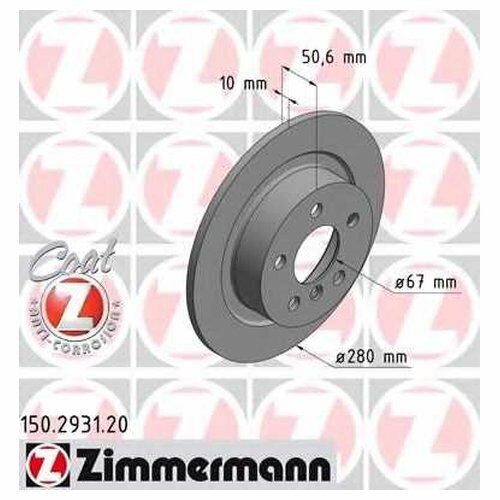 Диск тормозной задний Zimmermann 150.2931.20 для BMW 1 F40 (2019-н. в.), BMW 2 серия (2014-н. в.), BMW 2 серия Active Tourer (2013-н. в.)