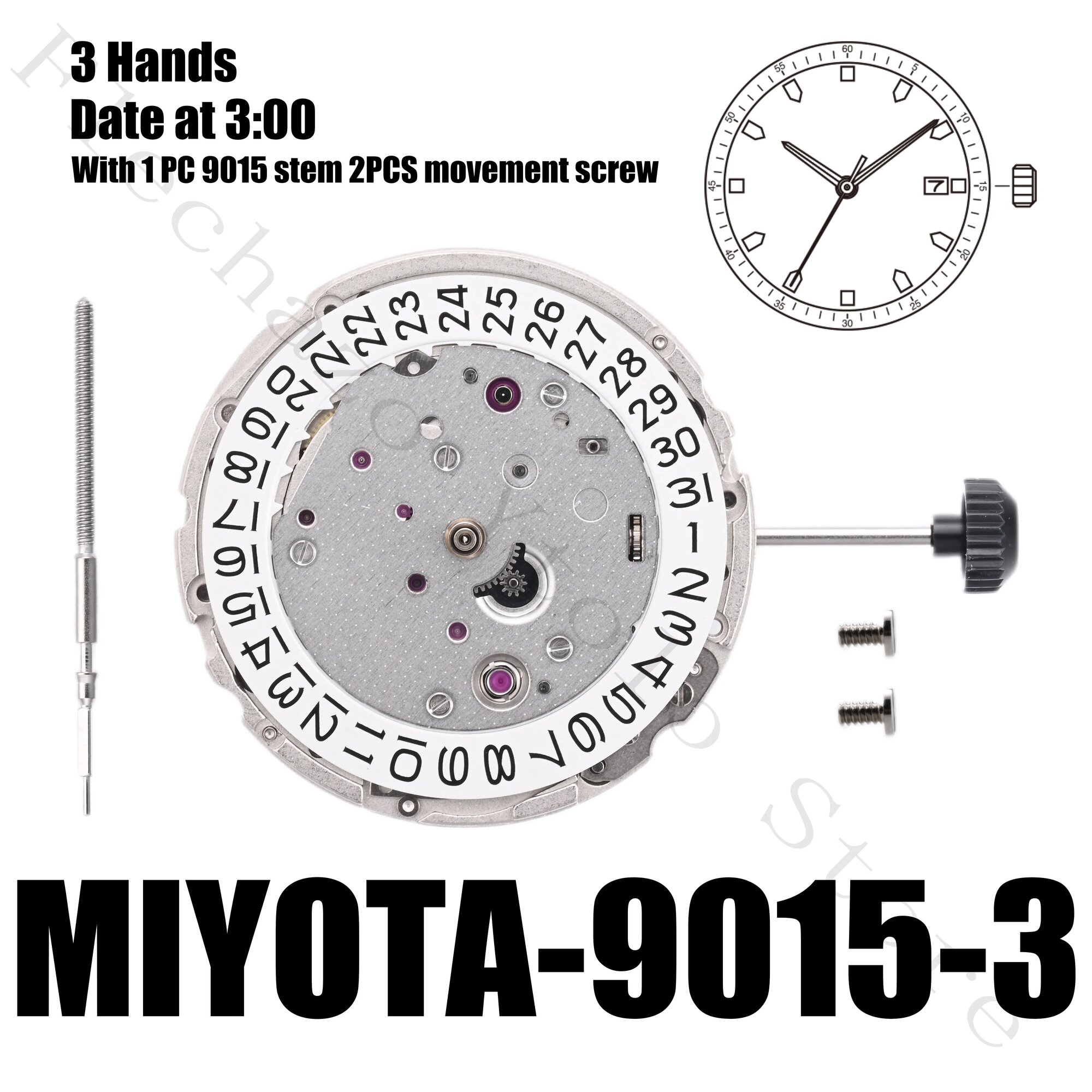 Механизм Miyota 9015 с датой в положении 3