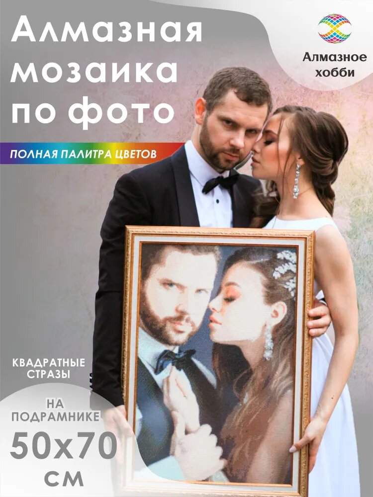 Алмазная мозаика по фото на подрамнике 50х70 полное заполнение квадратные стразы