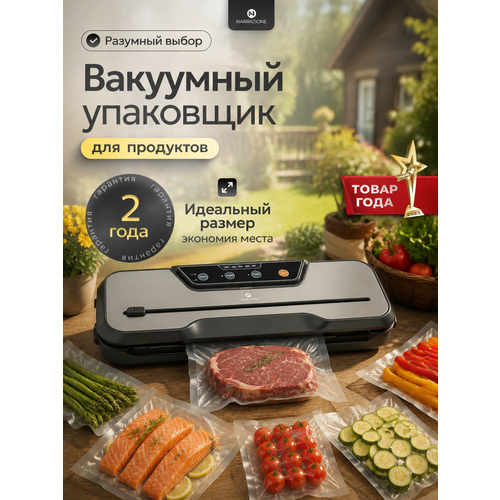 фото Вакуумный упаковщик eu черный vs6612x - вакууматор для продуктов + 1 рулон с пакетами и 10 пакетов для вакуумирования, запаиватель пакетов narrazione