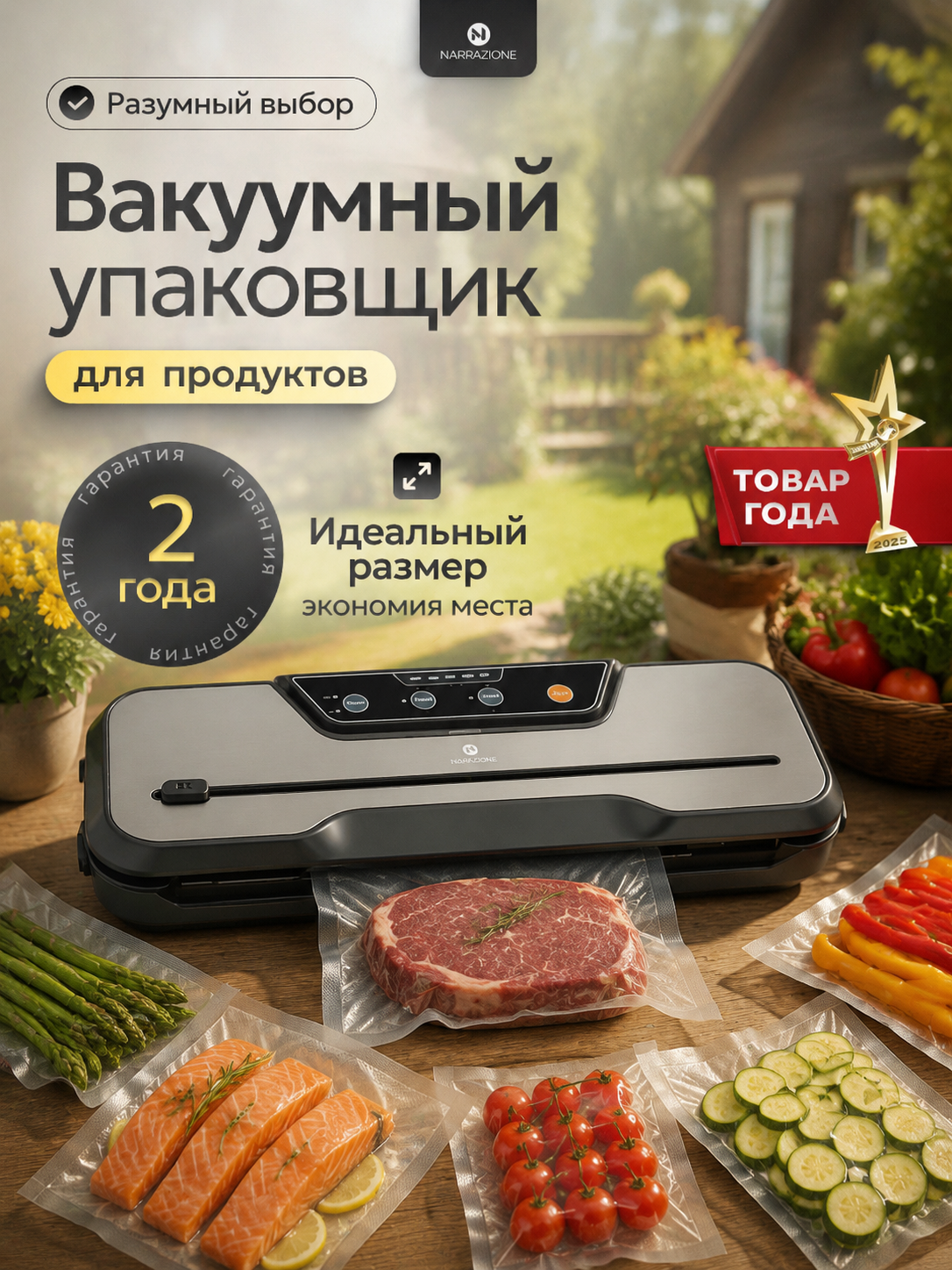 Вакуумный упаковщик для продуктов с пакетами NARRAZIONE VS6612X
