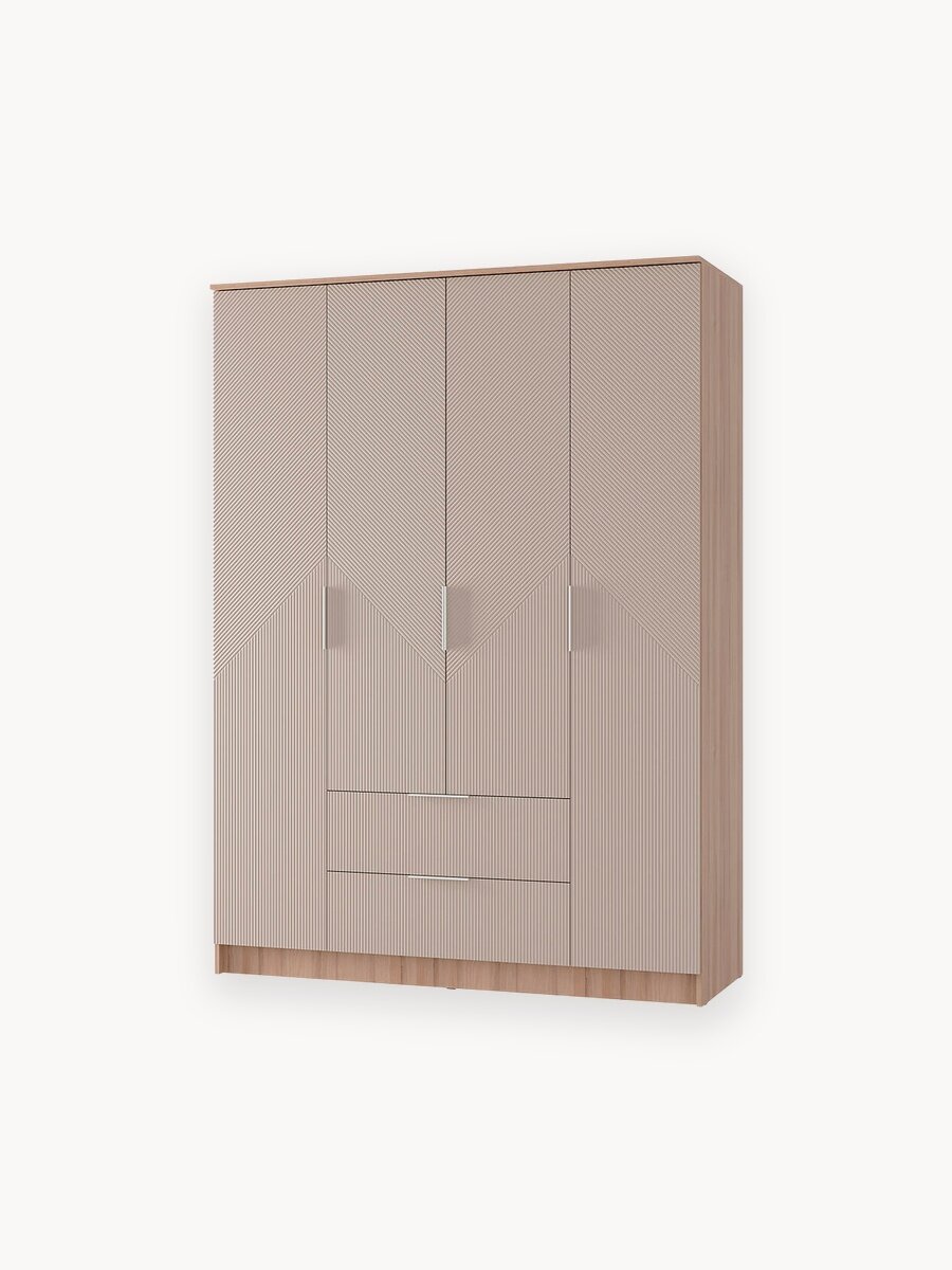 Шкаф распашной в спальню с ящиками, полками и штангой для одежды "Эмилия" 160х61х222 см, ЛДСП/МДФ (дуб смоки/айриш)