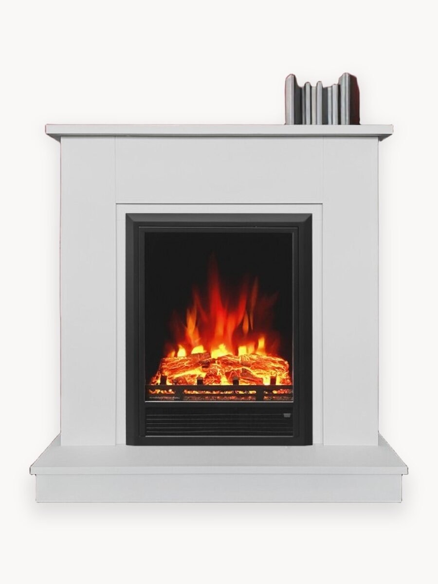 Электрический камин Флора белый с очагом Majestic, звук потрескивания дров, обогрев, эффект живого реального пламени