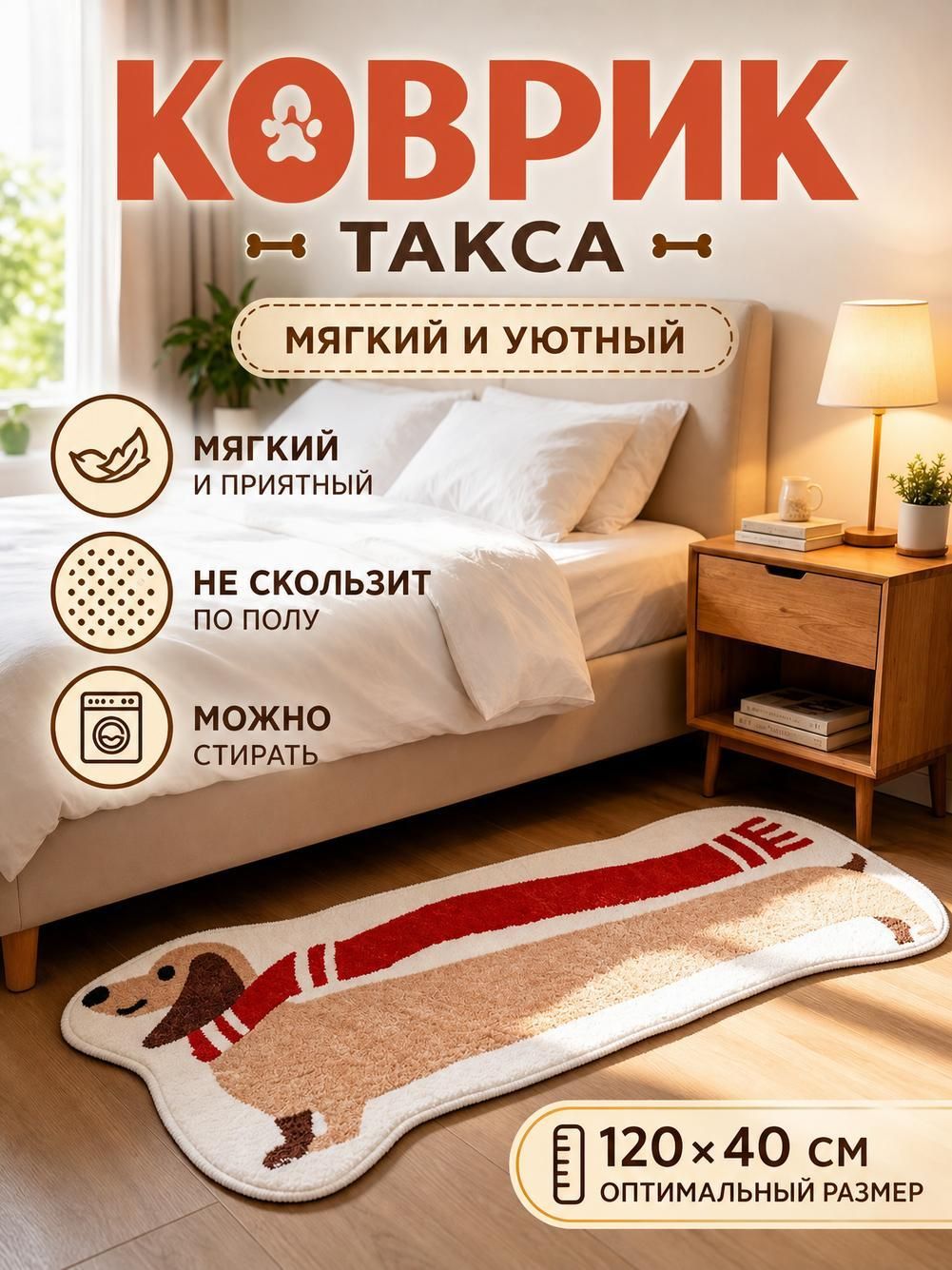 Ковер из искусственного кашемира с изображением мультяшной таксы