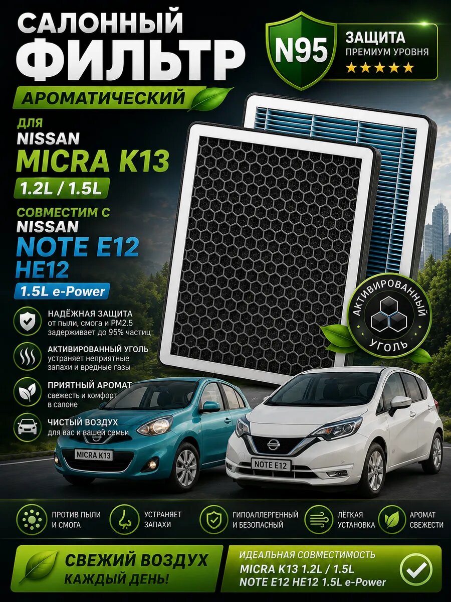 Фильтр салонный Nissan Micra K13 совместим Note E12 N95