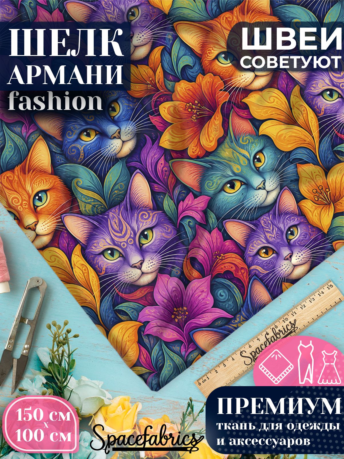Ткань для шитья шелк Армани, искусственный атлас шелк для костюмов, платьев, юбок с принтом