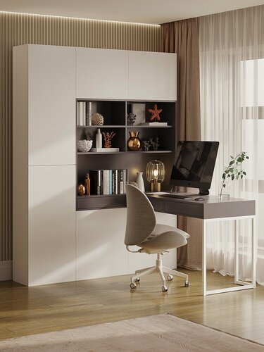 Изображение товара Стол компьютерный со стеллажом и ящиками Click, белый/графит, 170х155х214 см