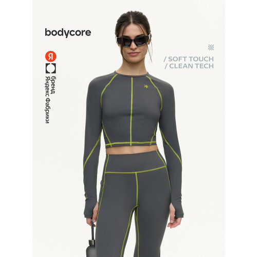 фото Лонгслив спортивный bodycore из ткани soft touch с антибактериальной пропиткой, размер xl, , темно-серый
