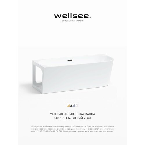 фото Пристенная угловая ванна акриловая 140 х 70 см wellsee excellence pro 28760502r в наборе 4 в 1: асимметричная ванна белый глянец (левый разворот), ножки, экран, слив-перелив