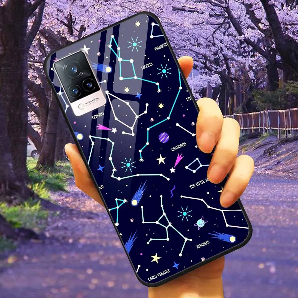 Чехол для vivo V20 V2025, темно-синий, закаленное стекло