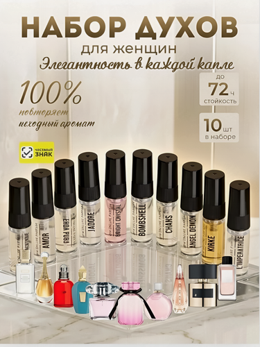 Изображение товара Набор миниатюр DELUXE PARFUM духи женские по мотивам известных брендов, 10 пробников по 3 мл