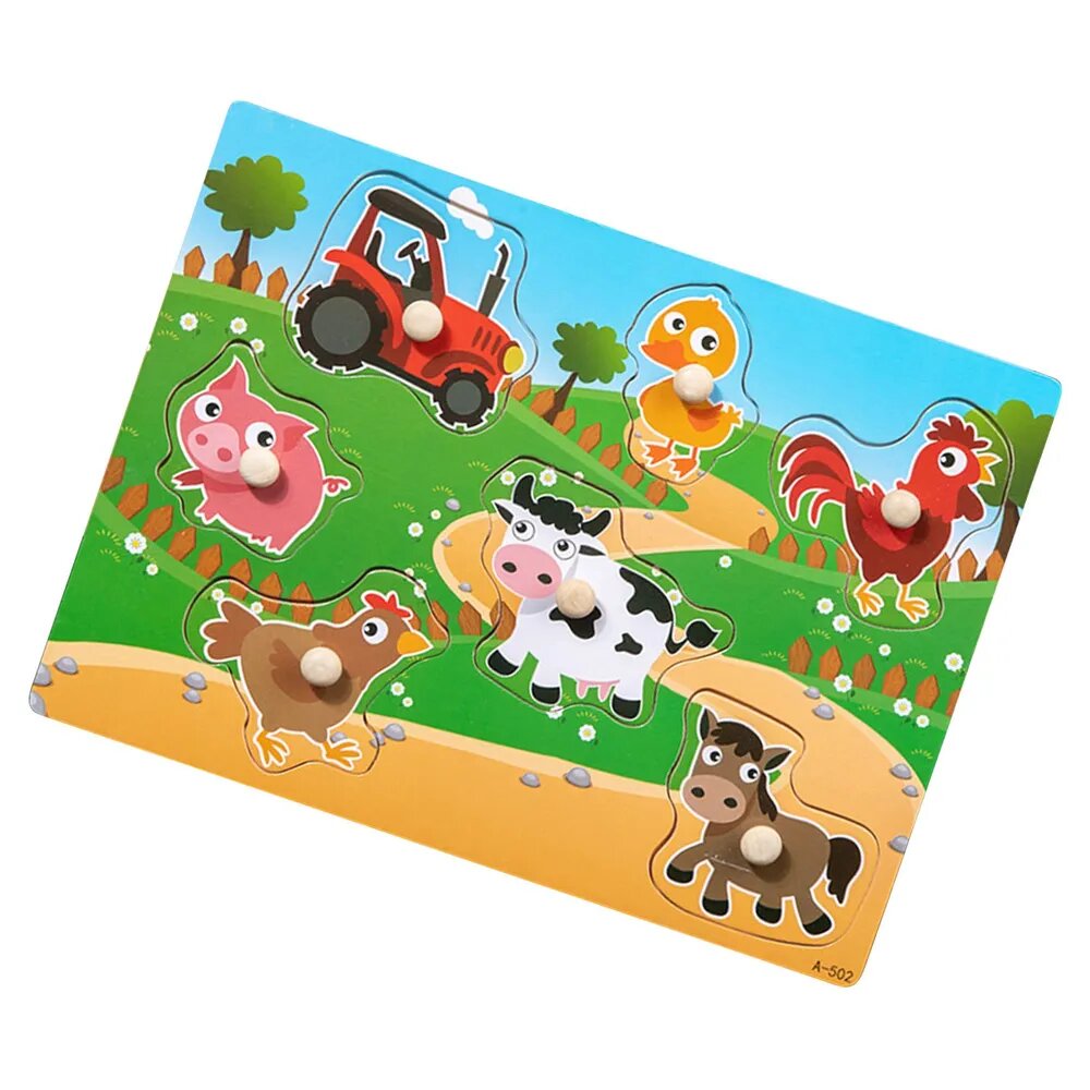 Деревянные пазлы с животными фермы для детей 3-6 лет