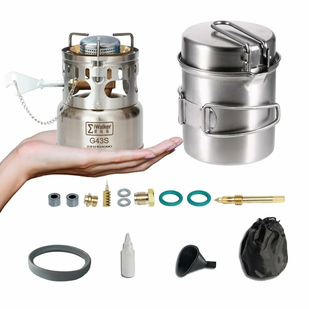 Газовая плита iWalker G43S-SET2, туристическая плита на мазуте, нержавеющая стальная бесшумная наружная горелочка, компактная и портативная, предназначенная для походов, альпинизма и кемпинга