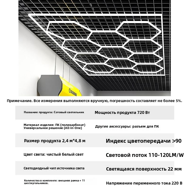Светодиодное освещение LED Workshop, для гаража и автосервиса, панели соты, 6400 К,11 отверстий