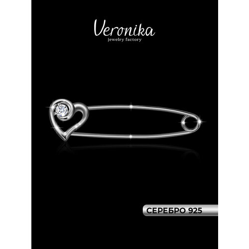 фото Брошь veronika, серебро, 925 проба, родирование, фианит, , стальной