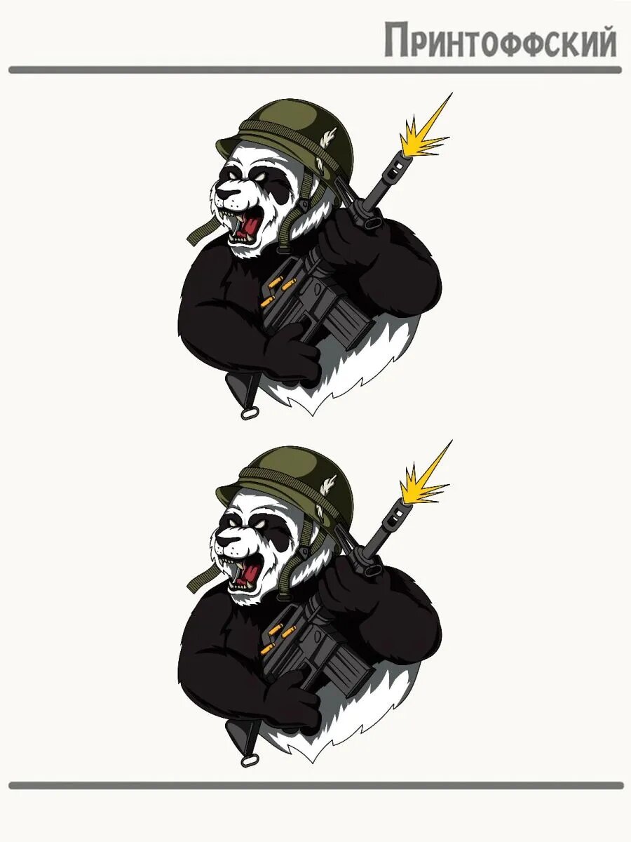2-е (Две) Термонаклейки панда военный солдат