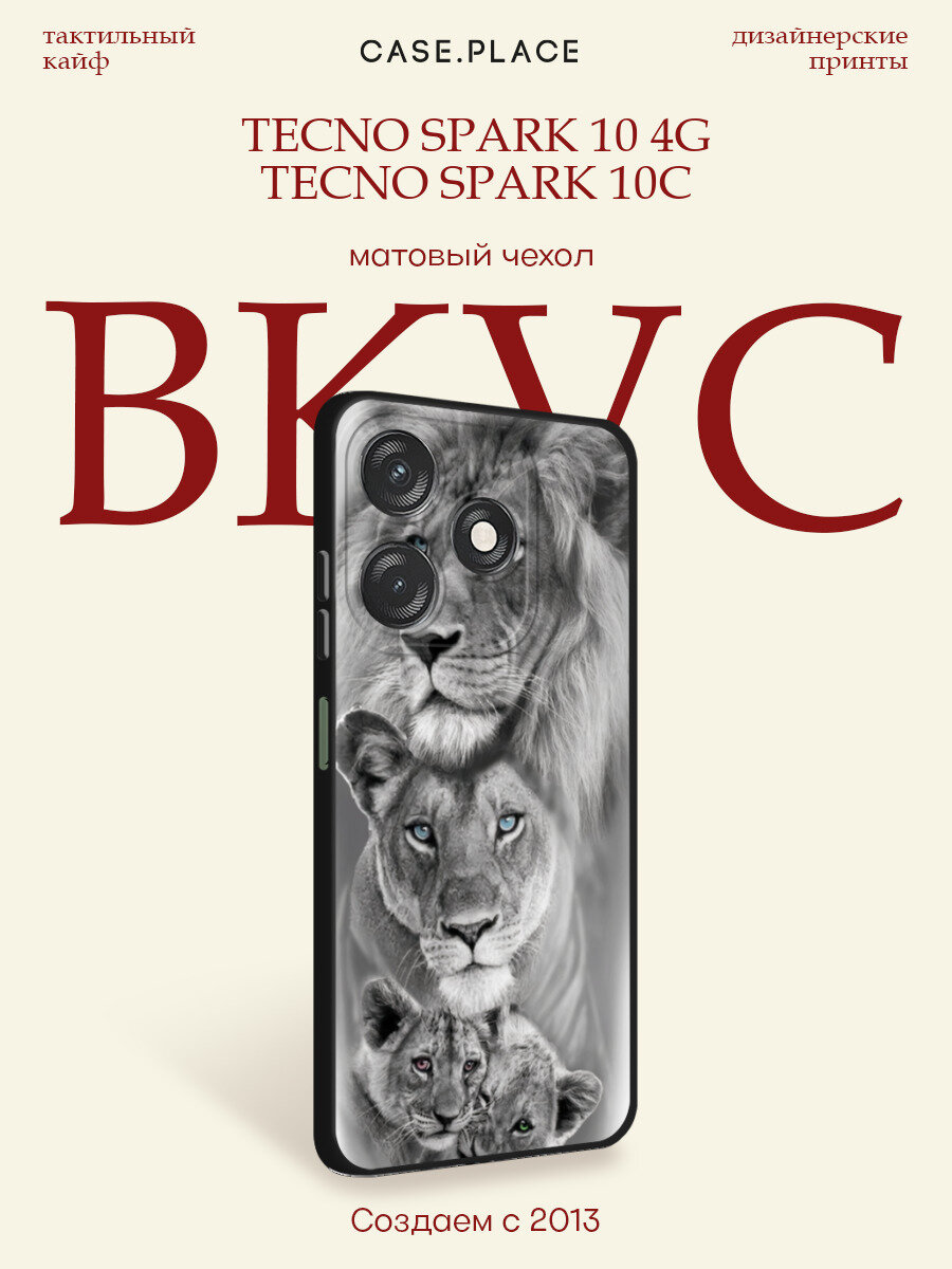 Черный матовый чехол на Tecno Spark 10/10C / Текно Спарк 10/10С с принтом Львиный прайд