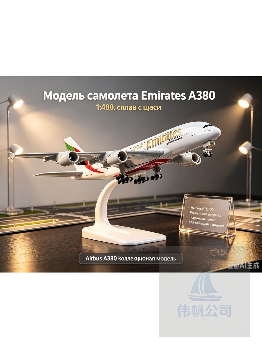 Модель самолета Airbus A380 Emirates 1:400 из сплава с шасси, коллекционная копия авиалайнера