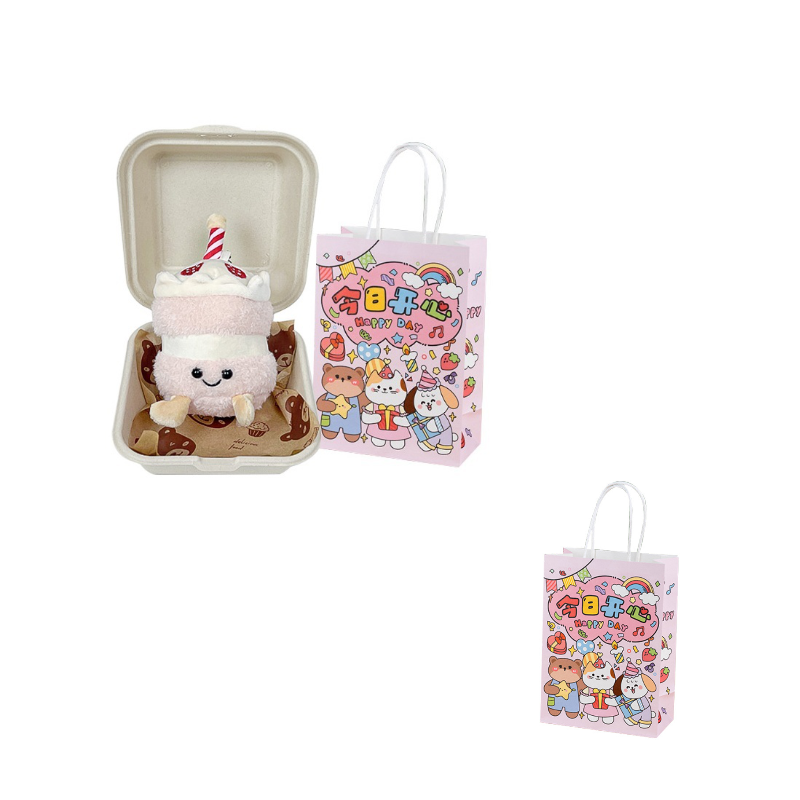 Куклы-шармы унисекс YIDIANCHAOWAN Birthday Cake Doll Charm-Strawberry Flavor (Pink)+Lunch Box, 16 см