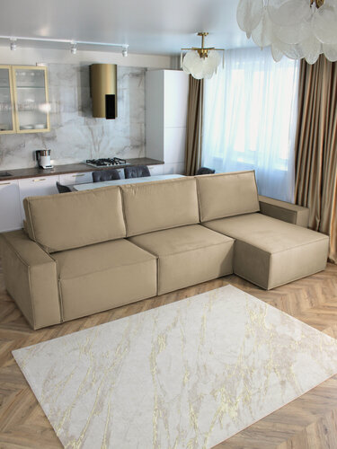 Изображение товара Диван-кровать угловой Конер бежевый, правый угол, Еврокнижка, 350х155х65 см