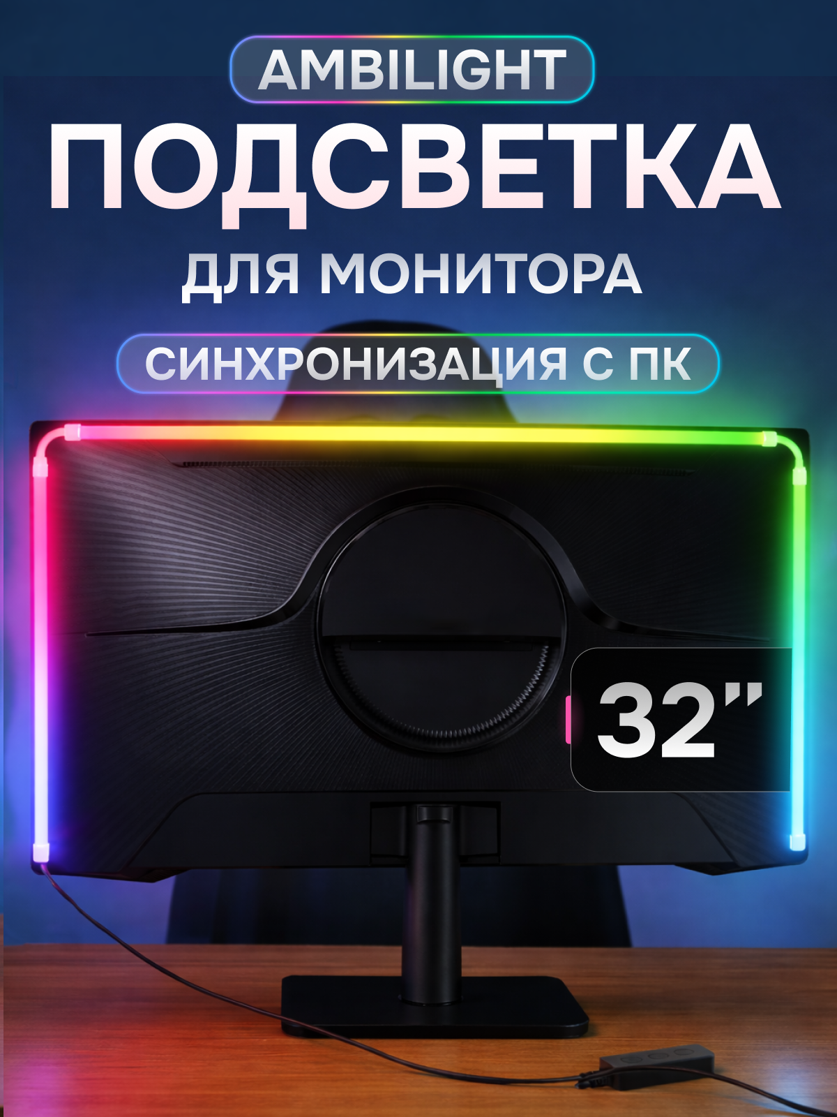 Умная динамичная Ambilight подсветка для монитора 32" RGB лента