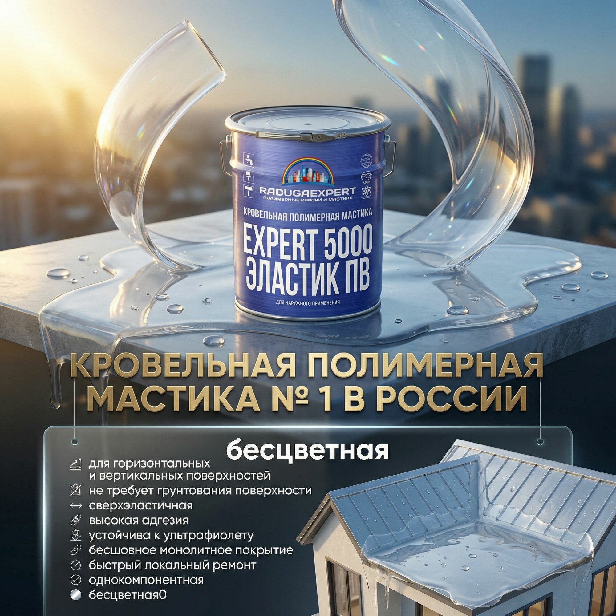 Жидкая резиновая бесцветная кровля EXPERT 5000 Эластик ПВ