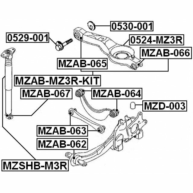 FEBEST Сайлентблок задний FORD Форд Focus C-MAX Фокус, Focus, Focus Cabriolet, Mazda Мазда 3, FORD C-MAX С-Макс, Volvo Вольво S40, Mazda 5, Volvo C70, Mazda Premacy MZAB-062