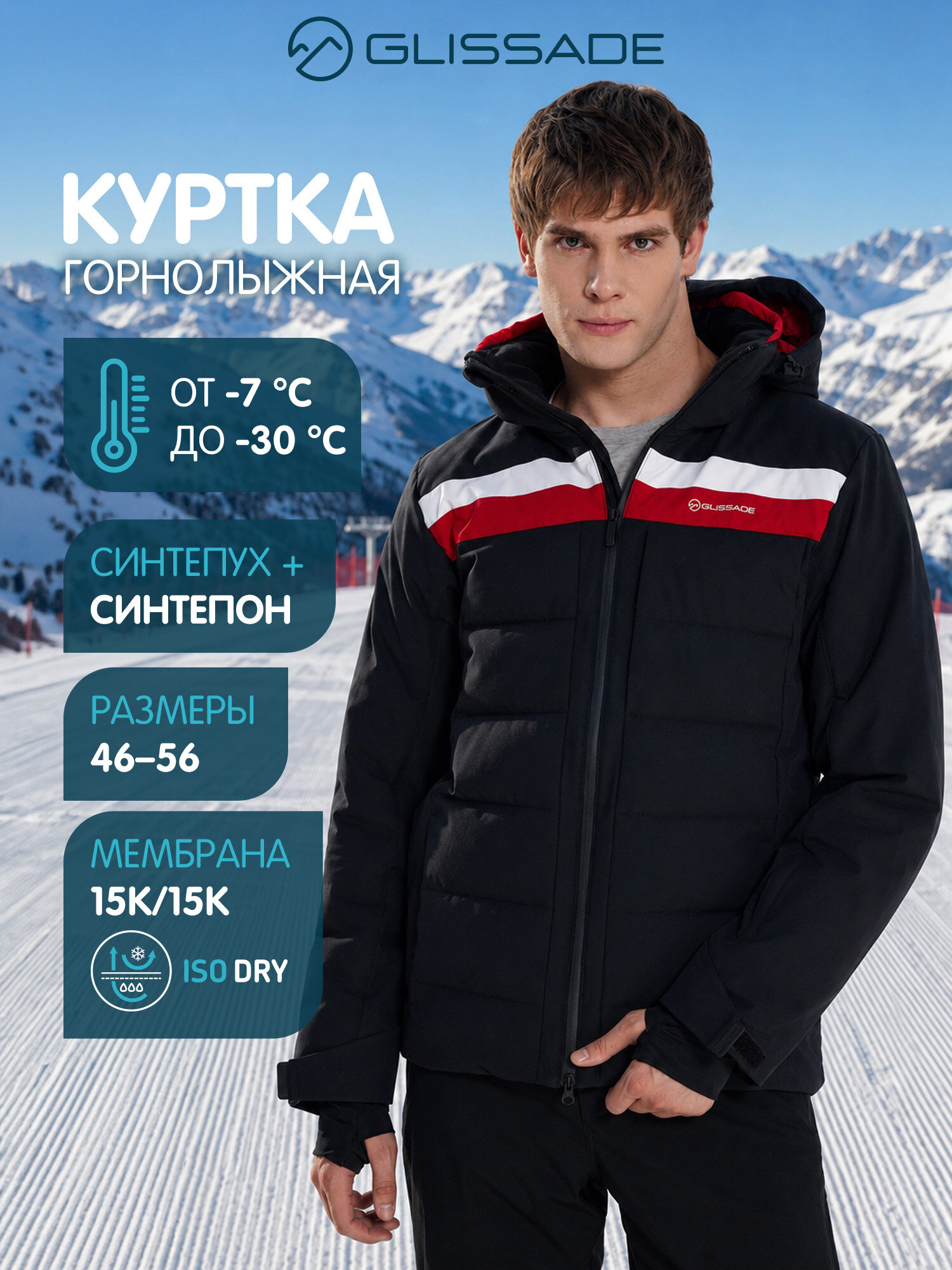 Куртка горнолыжная GLISSADE Men's Faux Down Jacket