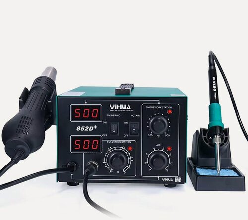 Изображение товара Паяльная станция с паяльником и термофеном YH 852D+PUMP YIHUA, Мощность: ≤700Вт, Температура: 100°C-500°C