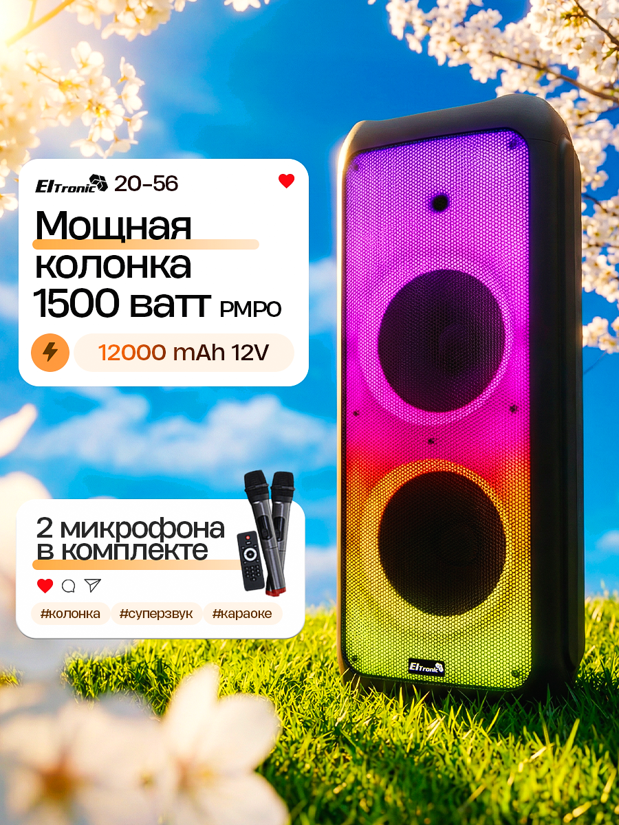Портативная колонка Eltroniс 20-56 "Fire Box", 150Вт, FM, Bluetooth, черная