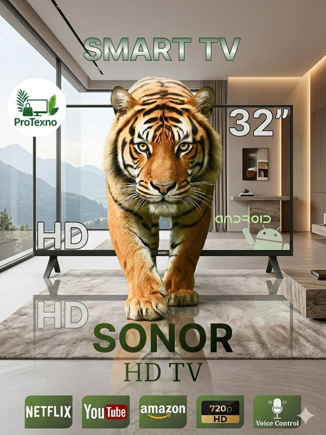 Телевизор Sonor Smart TV 32 дюйм с поддержкой Smart TV и Разрешение экрана: 1366x768
