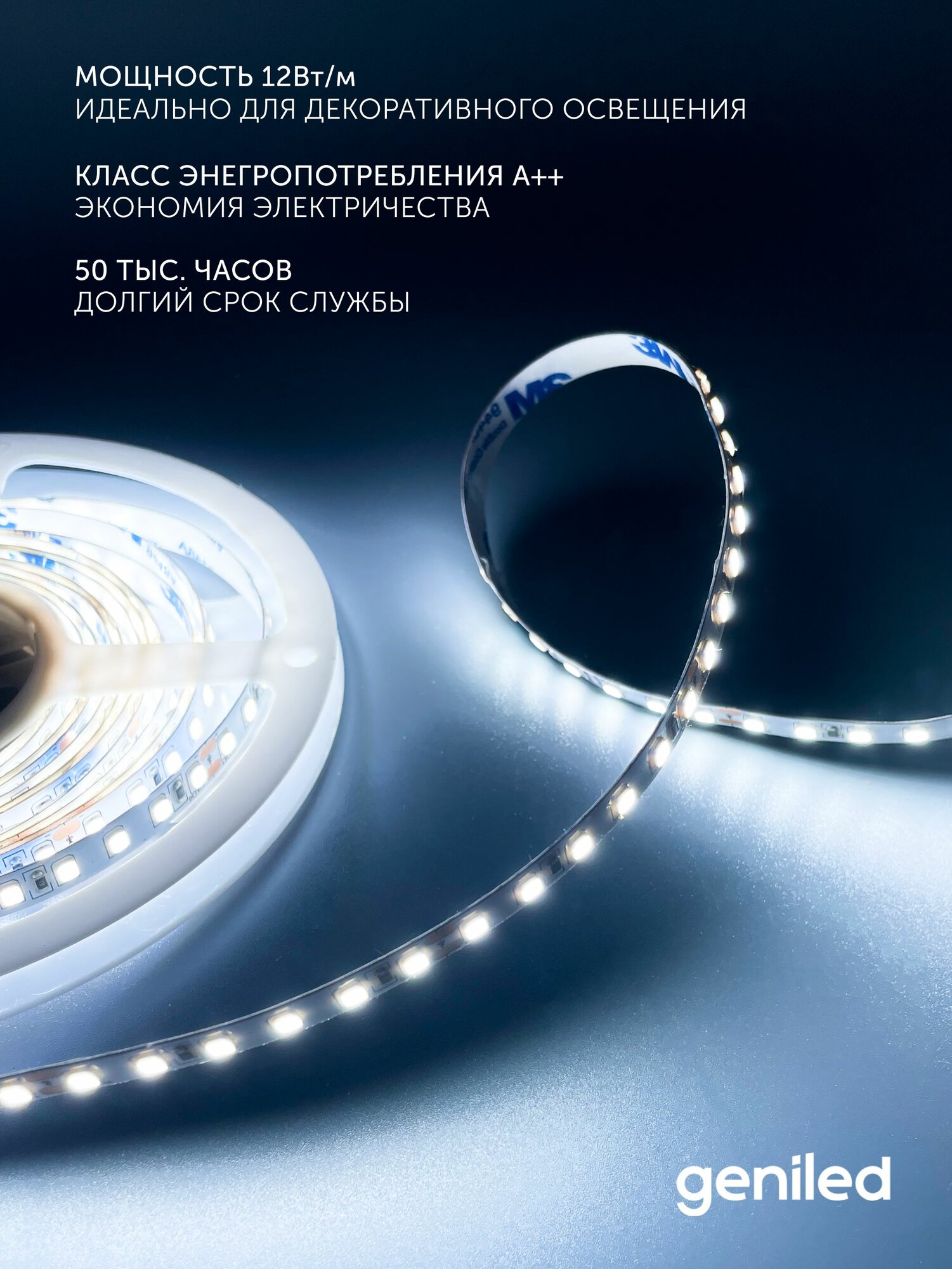 Светодиодная лента 5м 12В 12Вт/м 6000К холодная подсветка 120 led/m IP65 влагостойкая уличная 8мм — фото 1