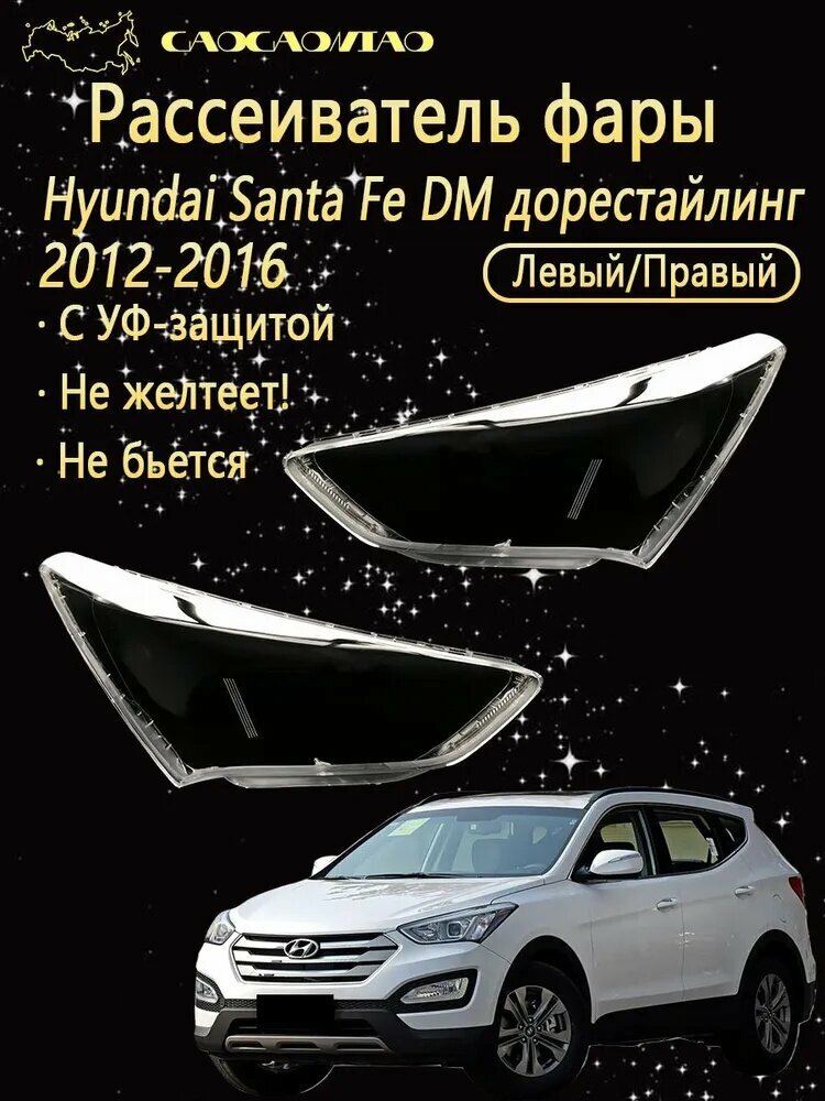 Ремкомплект фары, 2 шт, арт. Рассеиватель фары на Hyundai Santa Fe DM дорестайлинг 2012-2016 выбор левый правый комплект поликарбонат с УФ-защитой не желтеет